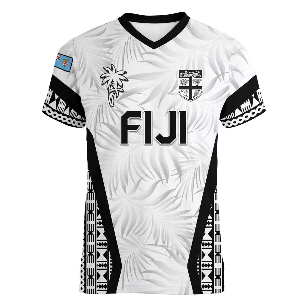 Custom Fiji 2026 Rugby Women V-Neck T-Shirt Fijian Tapa Pattern LT05 Female White - Polynesian Pride