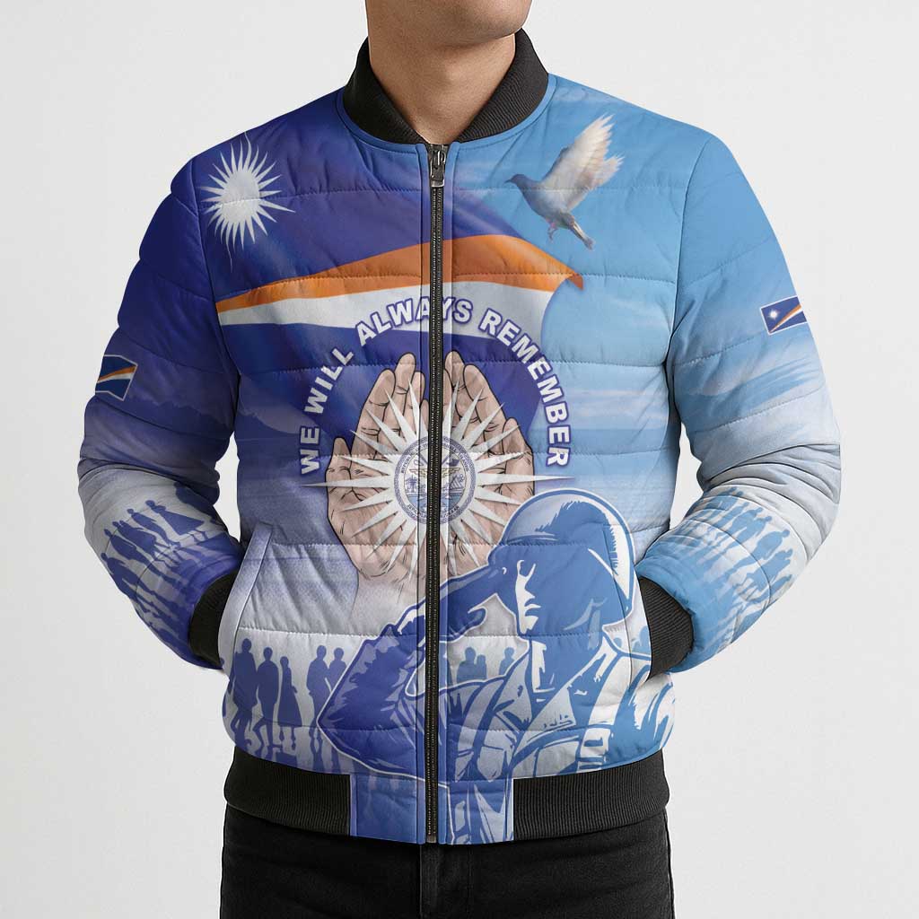 Personalised Marshall Islands Remembrance Day Bomber Puffer Jacket We Will Always Remember