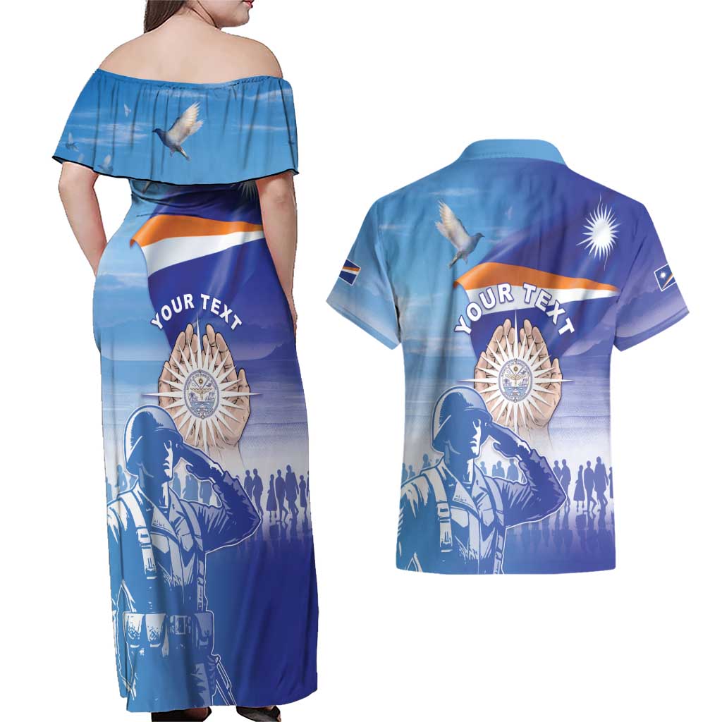 Personalised Marshall Islands Remembrance Day Couples Matching Off Shoulder Maxi Dress and Hawaiian Shirt We Will Always Remember