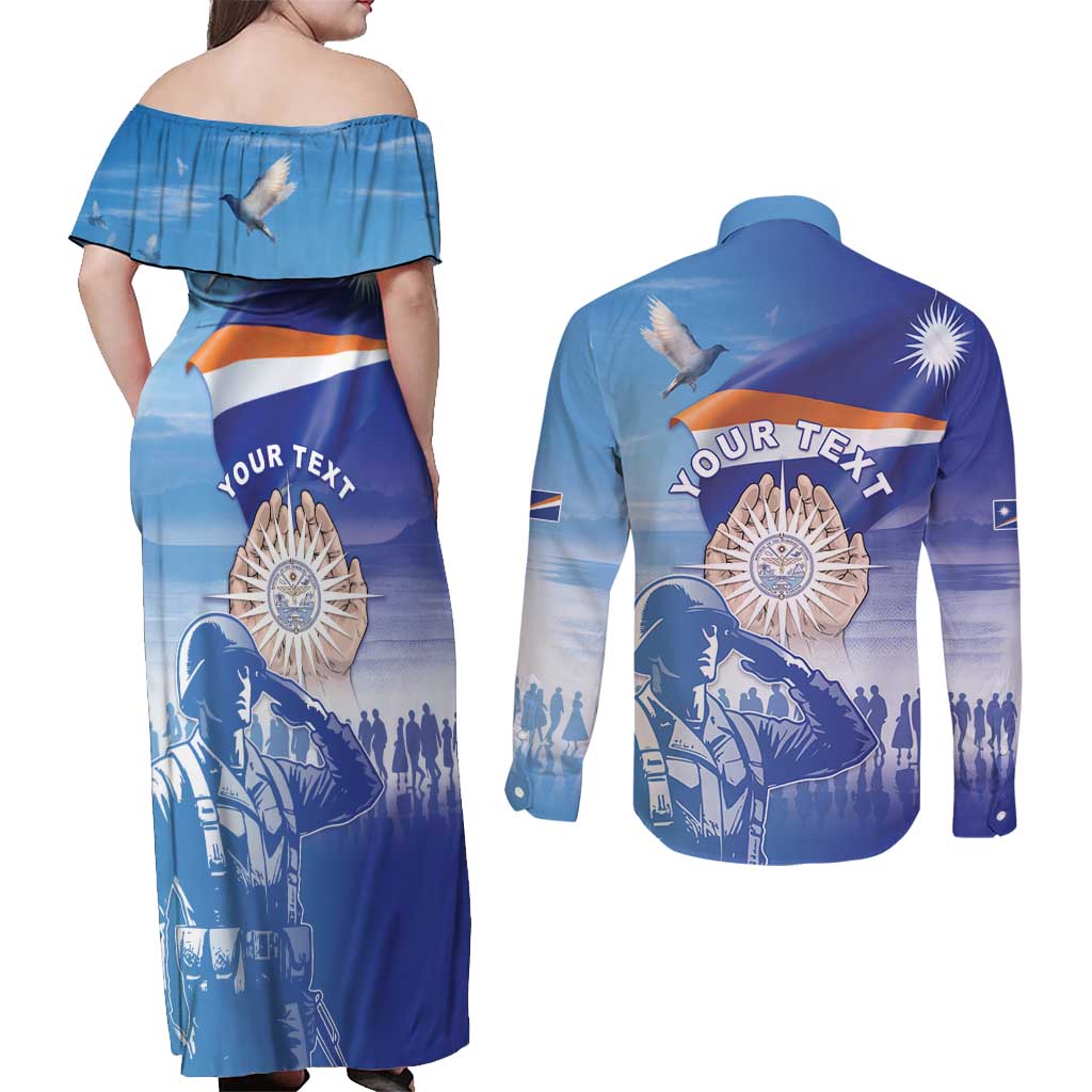Personalised Marshall Islands Remembrance Day Couples Matching Off Shoulder Maxi Dress and Long Sleeve Button Shirt We Will Always Remember LT05 - Polynesian Pride