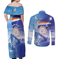 Personalised Marshall Islands Remembrance Day Couples Matching Off Shoulder Maxi Dress and Long Sleeve Button Shirt We Will Always Remember LT05 - Polynesian Pride