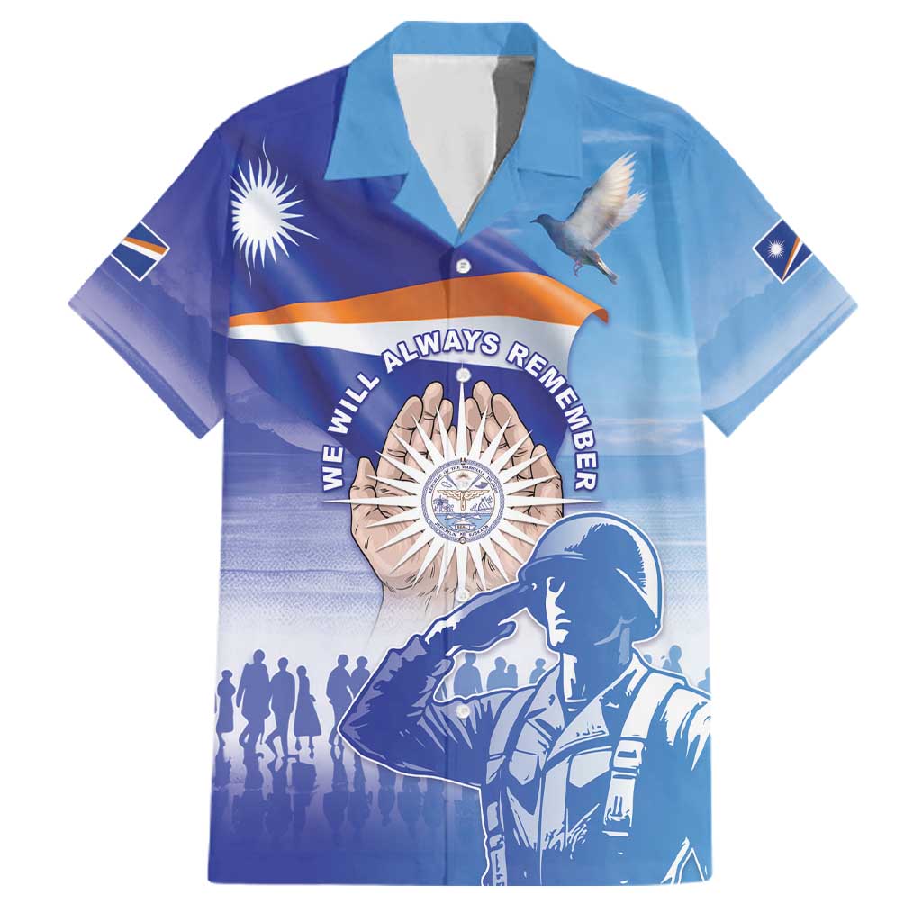 Personalised Marshall Islands Remembrance Day Family Matching Mermaid Dress and Hawaiian Shirt We Will Always Remember LT05 Dad's Shirt - Short Sleeve Blue - Polynesian Pride