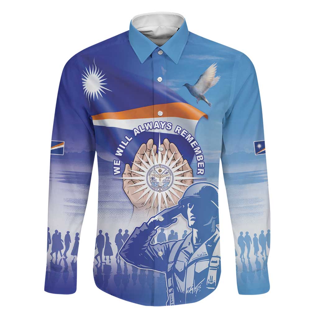 Personalised Marshall Islands Remembrance Day Family Matching Mermaid Dress and Hawaiian Shirt We Will Always Remember LT05 Dad's Shirt - Long Sleeve Blue - Polynesian Pride