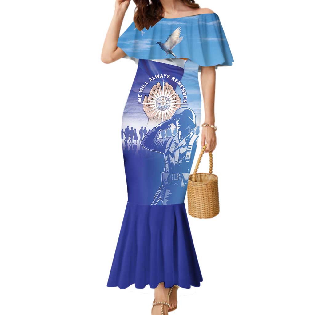 Personalised Marshall Islands Remembrance Day Family Matching Mermaid Dress and Hawaiian Shirt We Will Always Remember LT05 Mom's Dress Blue - Polynesian Pride