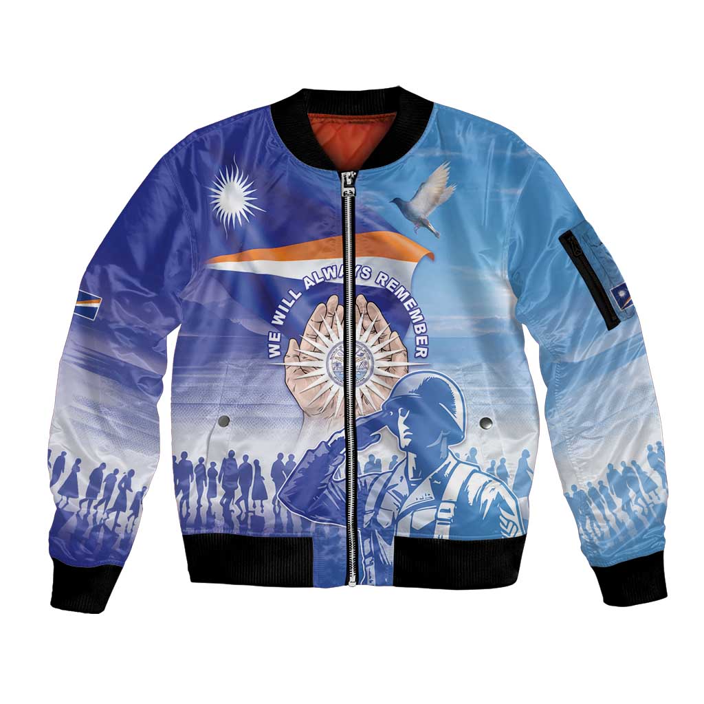Personalised Marshall Islands Remembrance Day Sleeve Zip Bomber Jacket We Will Always Remember