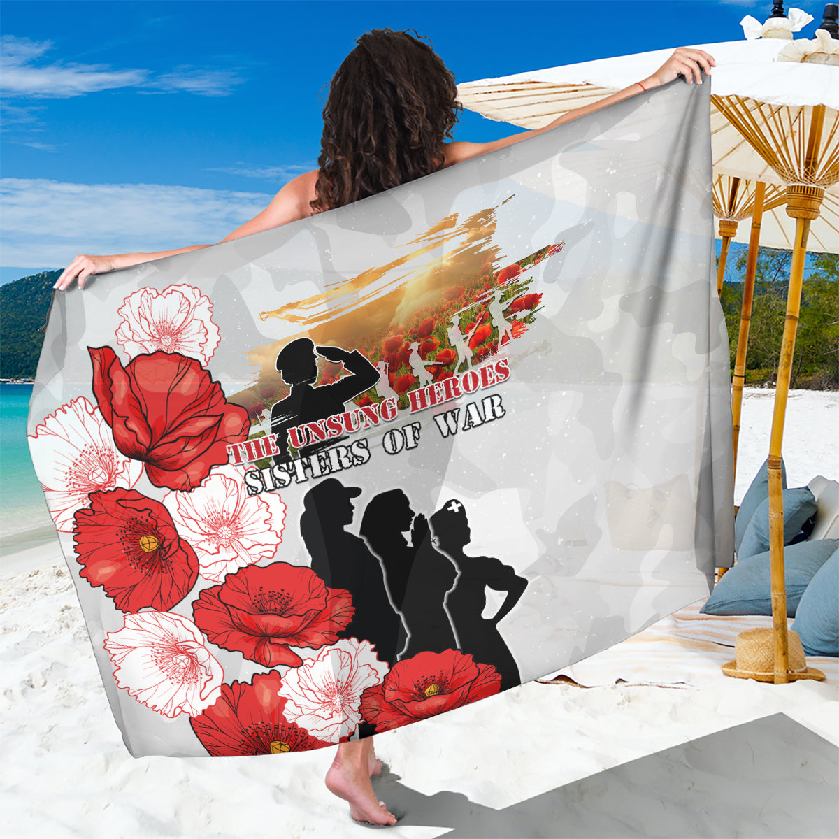 New Zealand ANZAC Day Sarong The Unsung Heroes Sisters of War LT05 One Size 44 x 66 inches White - Polynesian Pride