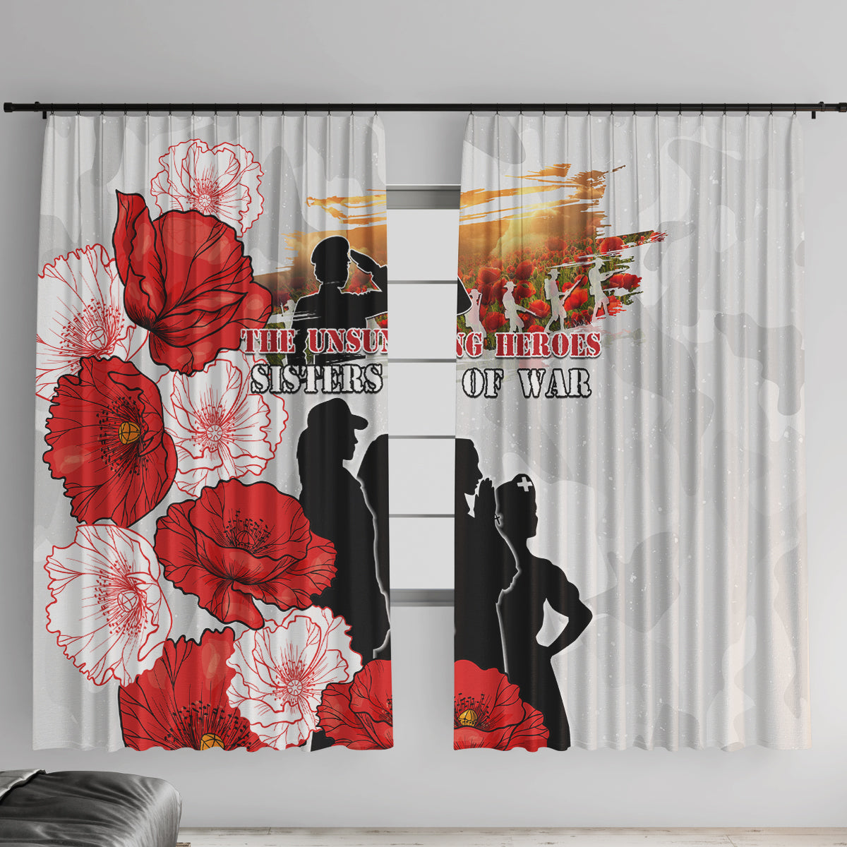 New Zealand ANZAC Day Window Curtain The Unsung Heroes Sisters of War LT05 With Hooks White - Polynesian Pride