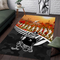 New Zealand ANZAC Rugby Area Rug Soldier Fern With Kiwi Bird LT05 Black - Polynesian Pride