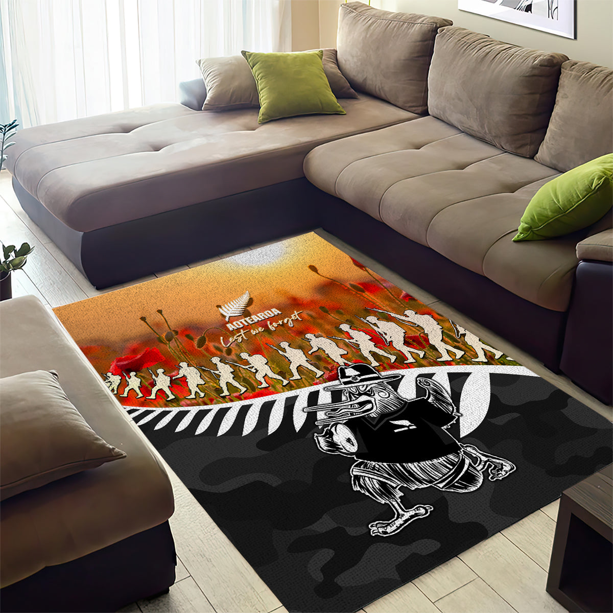 New Zealand ANZAC Rugby Area Rug Soldier Fern With Kiwi Bird LT05 - Polynesian Pride