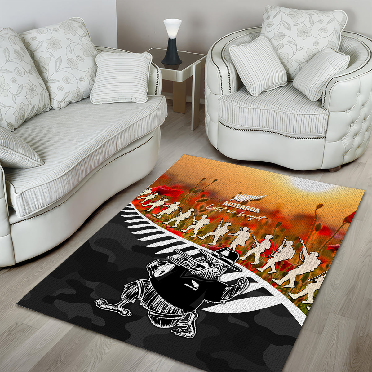 New Zealand ANZAC Rugby Area Rug Soldier Fern With Kiwi Bird LT05 - Polynesian Pride