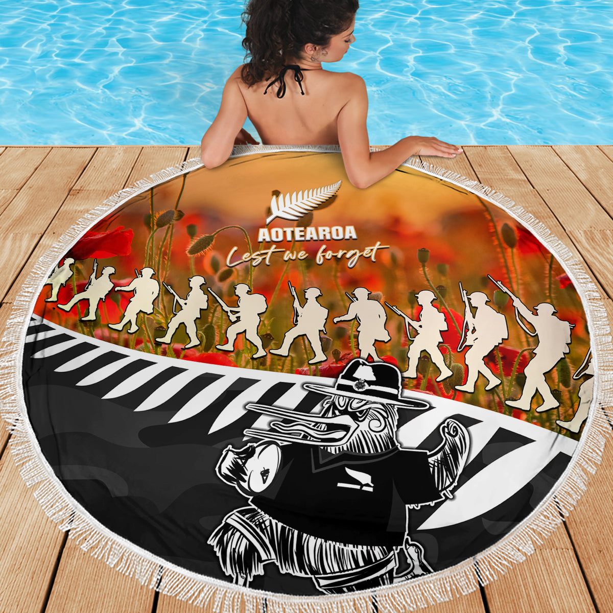 New Zealand ANZAC Rugby Beach Blanket Soldier Fern With Kiwi Bird LT05 - Polynesian Pride