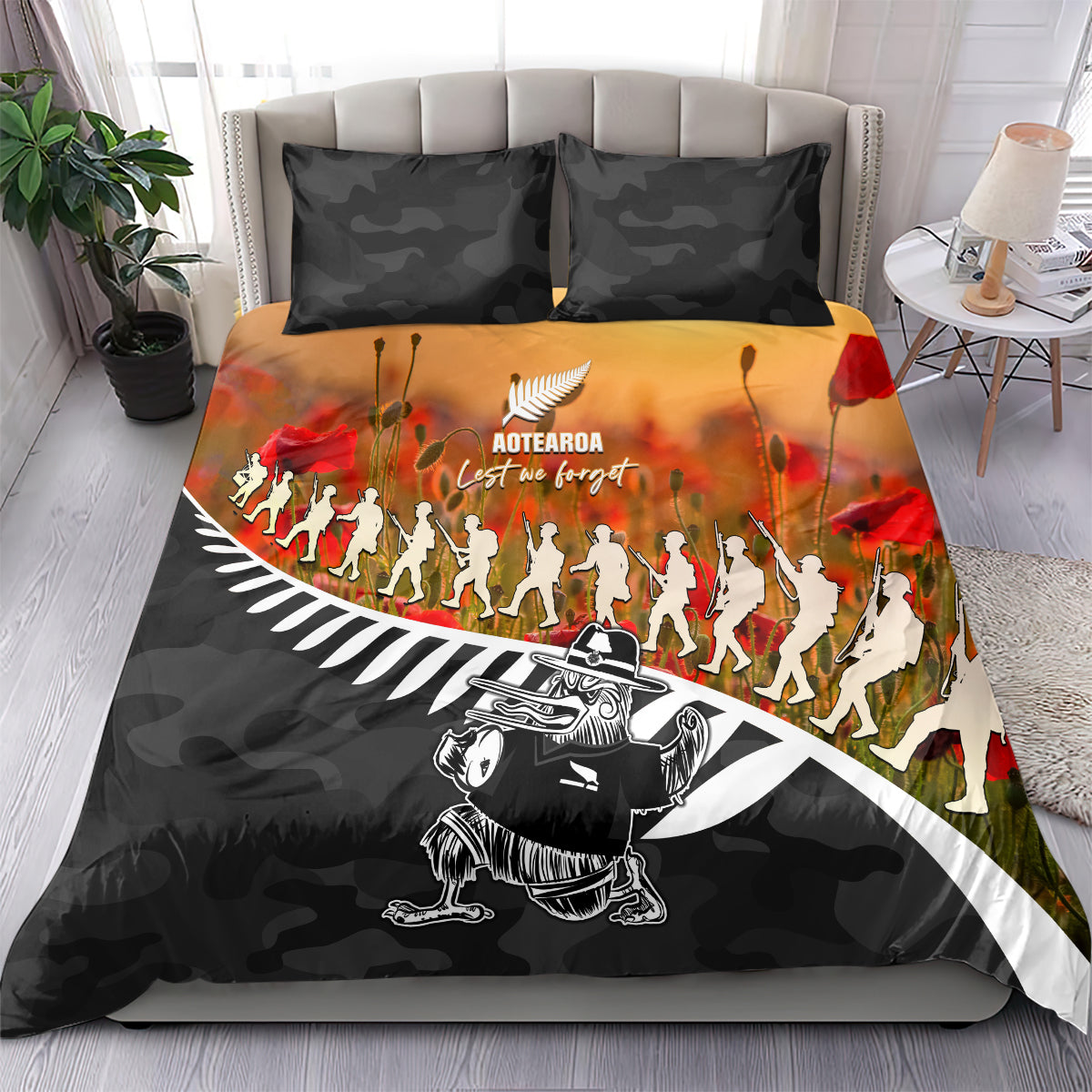New Zealand ANZAC Rugby Bedding Set Soldier Fern With Kiwi Bird LT05 - Polynesian Pride