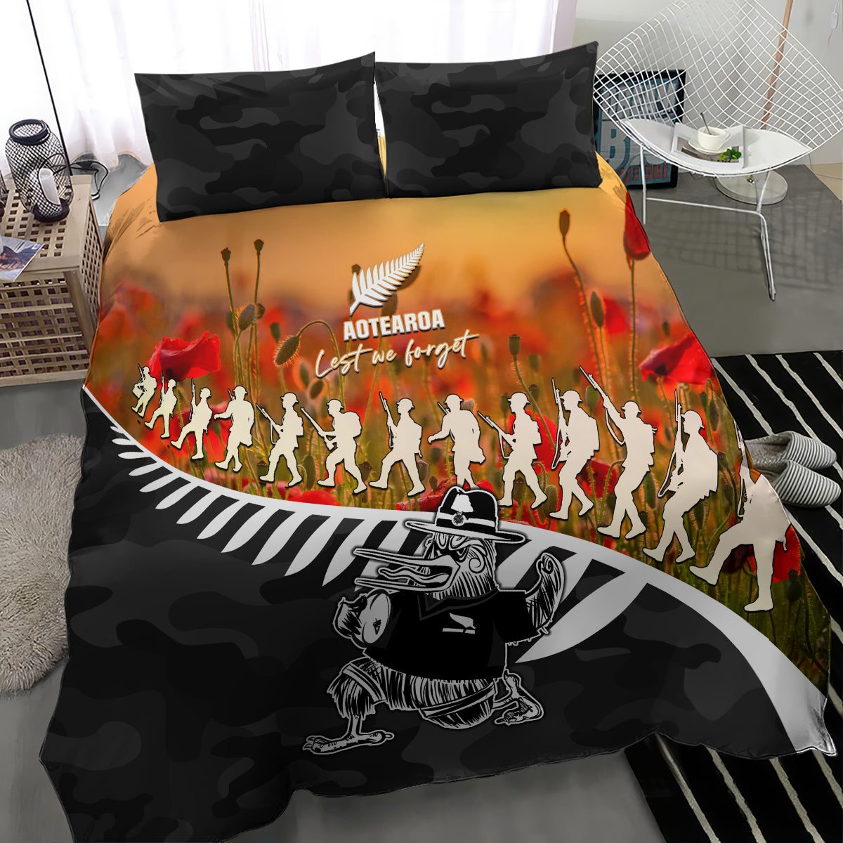 New Zealand ANZAC Rugby Bedding Set Soldier Fern With Kiwi Bird LT05 - Polynesian Pride