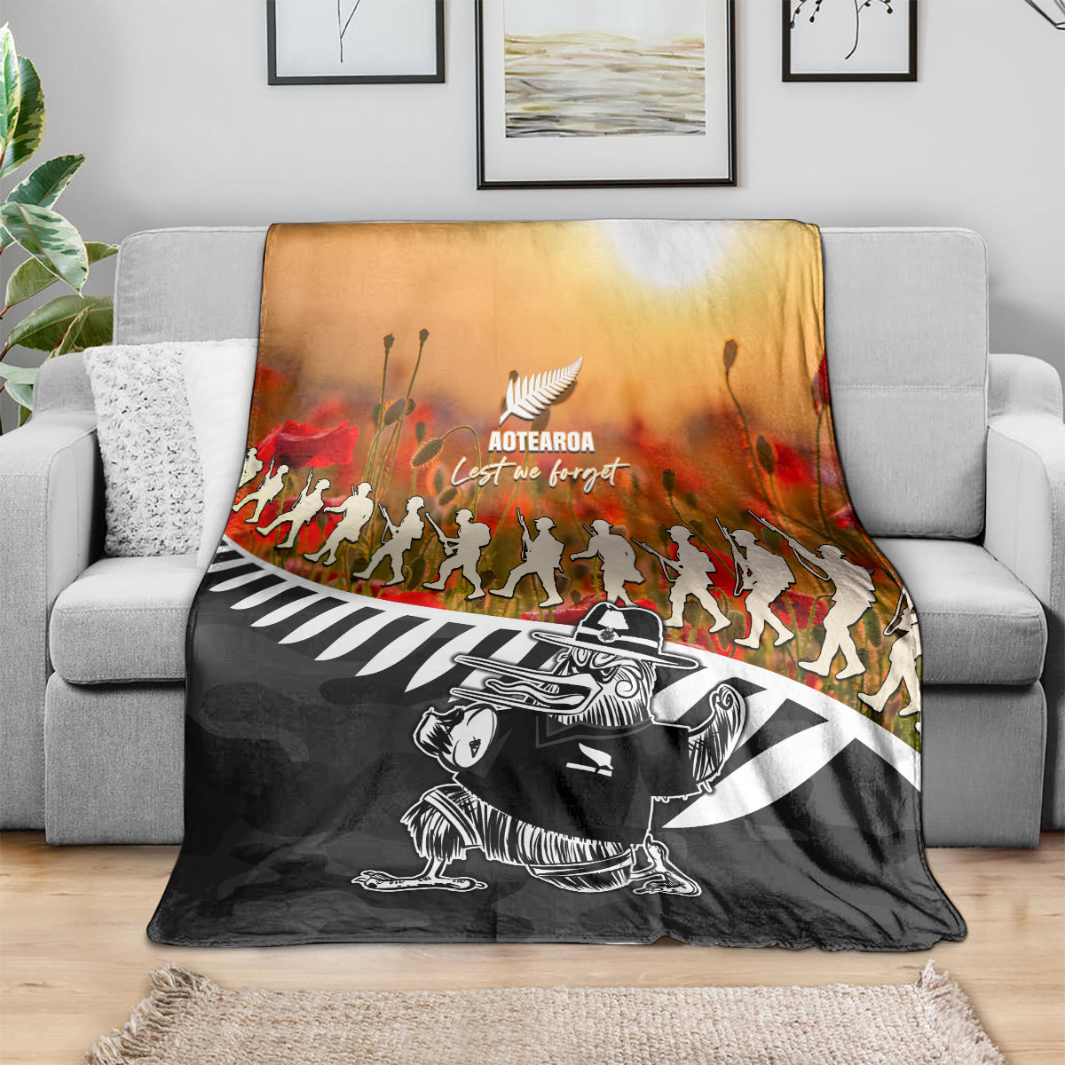 New Zealand ANZAC Rugby Blanket Soldier Fern With Kiwi Bird LT05 - Polynesian Pride