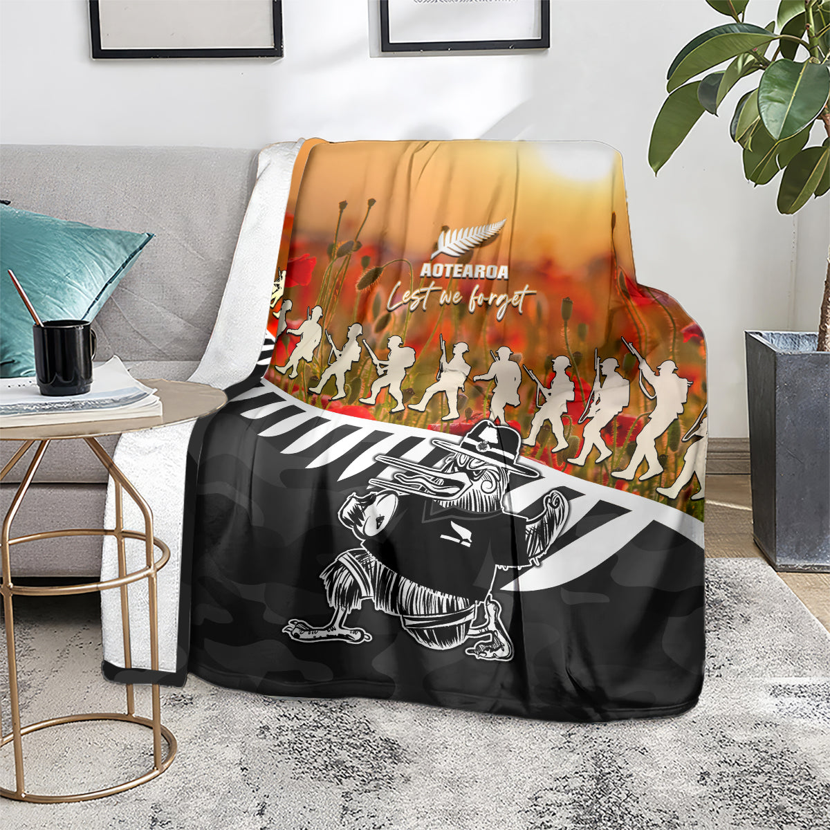 New Zealand ANZAC Rugby Blanket Soldier Fern With Kiwi Bird LT05 - Polynesian Pride