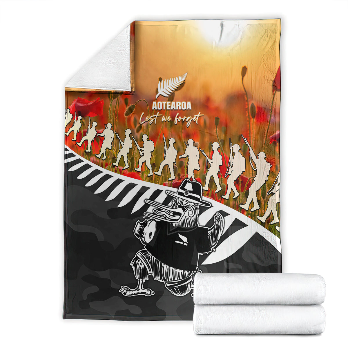 New Zealand ANZAC Rugby Blanket Soldier Fern With Kiwi Bird LT05 - Polynesian Pride