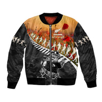 New Zealand ANZAC Rugby Bomber Jacket Soldier Fern With Kiwi Bird LT05 Unisex Black - Polynesian Pride