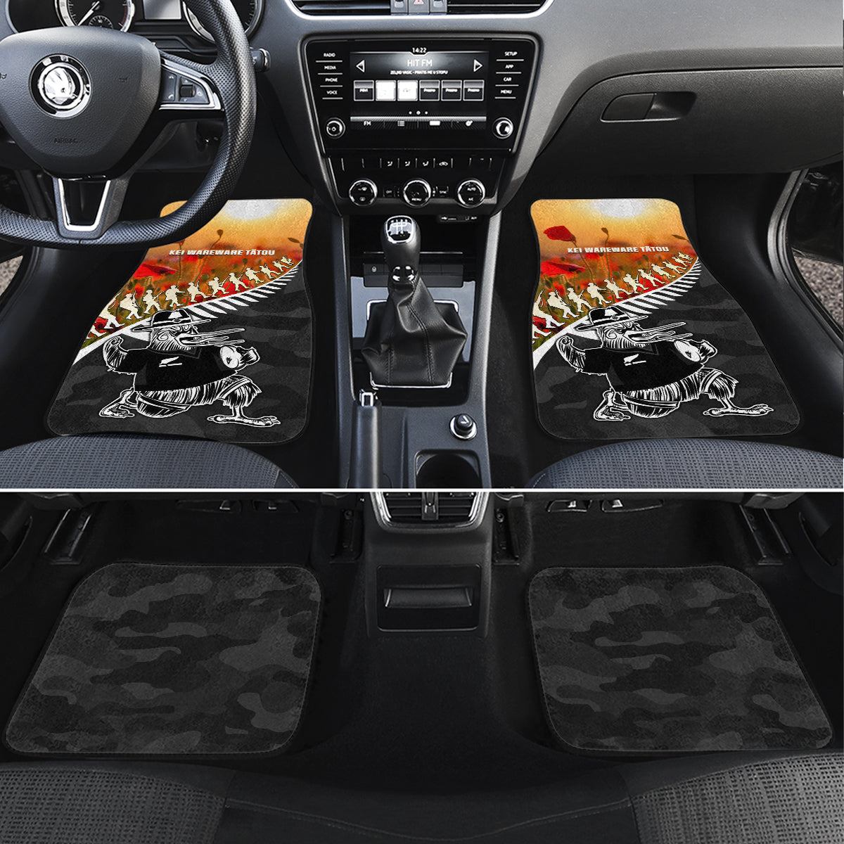 New Zealand ANZAC Rugby Car Mats Soldier Fern With Kiwi Bird LT05 Set 4pcs Black - Polynesian Pride