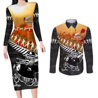 New Zealand ANZAC Rugby Couples Matching Long Sleeve Bodycon Dress and Long Sleeve Button Shirt Soldier Fern With Kiwi Bird LT05 Black - Polynesian Pride