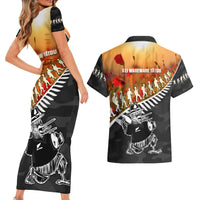 New Zealand ANZAC Rugby Couples Matching Short Sleeve Bodycon Dress and Hawaiian Shirt Soldier Fern With Kiwi Bird LT05 - Polynesian Pride