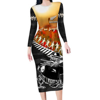 New Zealand ANZAC Rugby Family Matching Long Sleeve Bodycon Dress and Hawaiian Shirt Soldier Fern With Kiwi Bird LT05 Mom's Dress Black - Polynesian Pride