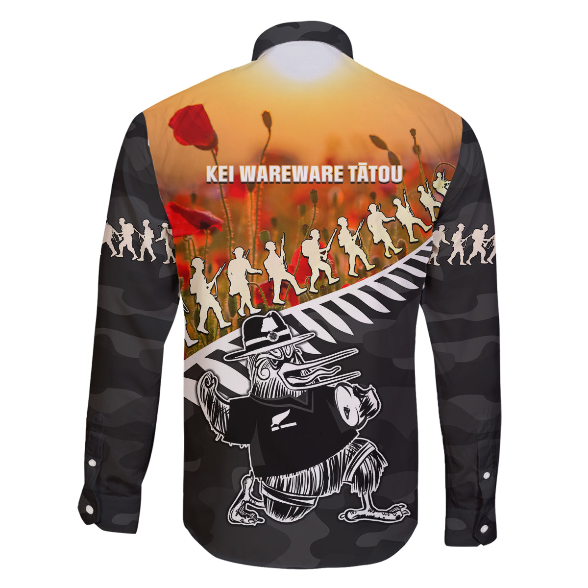 New Zealand ANZAC Rugby Family Matching Off Shoulder Maxi Dress and Hawaiian Shirt Soldier Fern With Kiwi Bird LT05 - Polynesian Pride