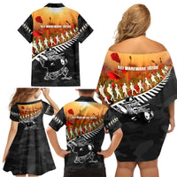 New Zealand ANZAC Rugby Family Matching Off Shoulder Short Dress and Hawaiian Shirt Soldier Fern With Kiwi Bird LT05 - Polynesian Pride