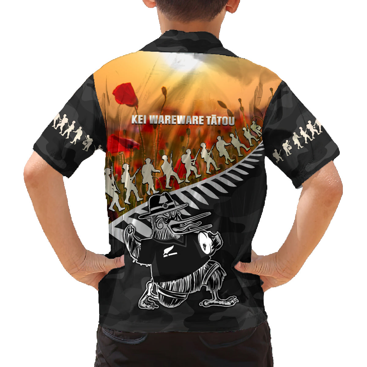 New Zealand ANZAC Rugby Family Matching Tank Maxi Dress and Hawaiian Shirt Soldier Fern With Kiwi Bird LT05 - Polynesian Pride