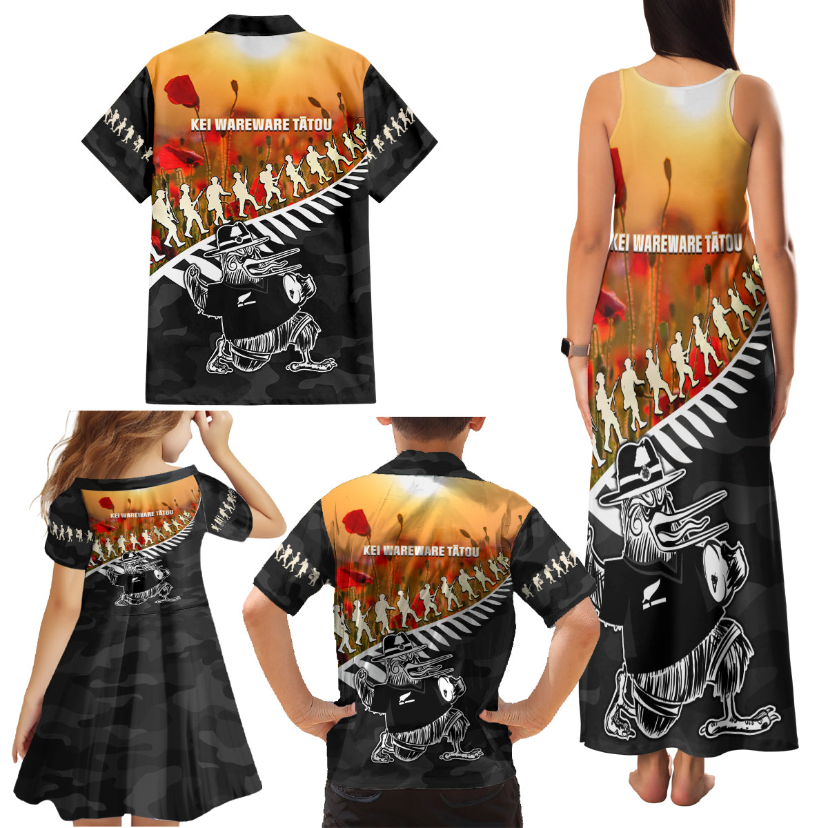 New Zealand ANZAC Rugby Family Matching Tank Maxi Dress and Hawaiian Shirt Soldier Fern With Kiwi Bird LT05 - Polynesian Pride