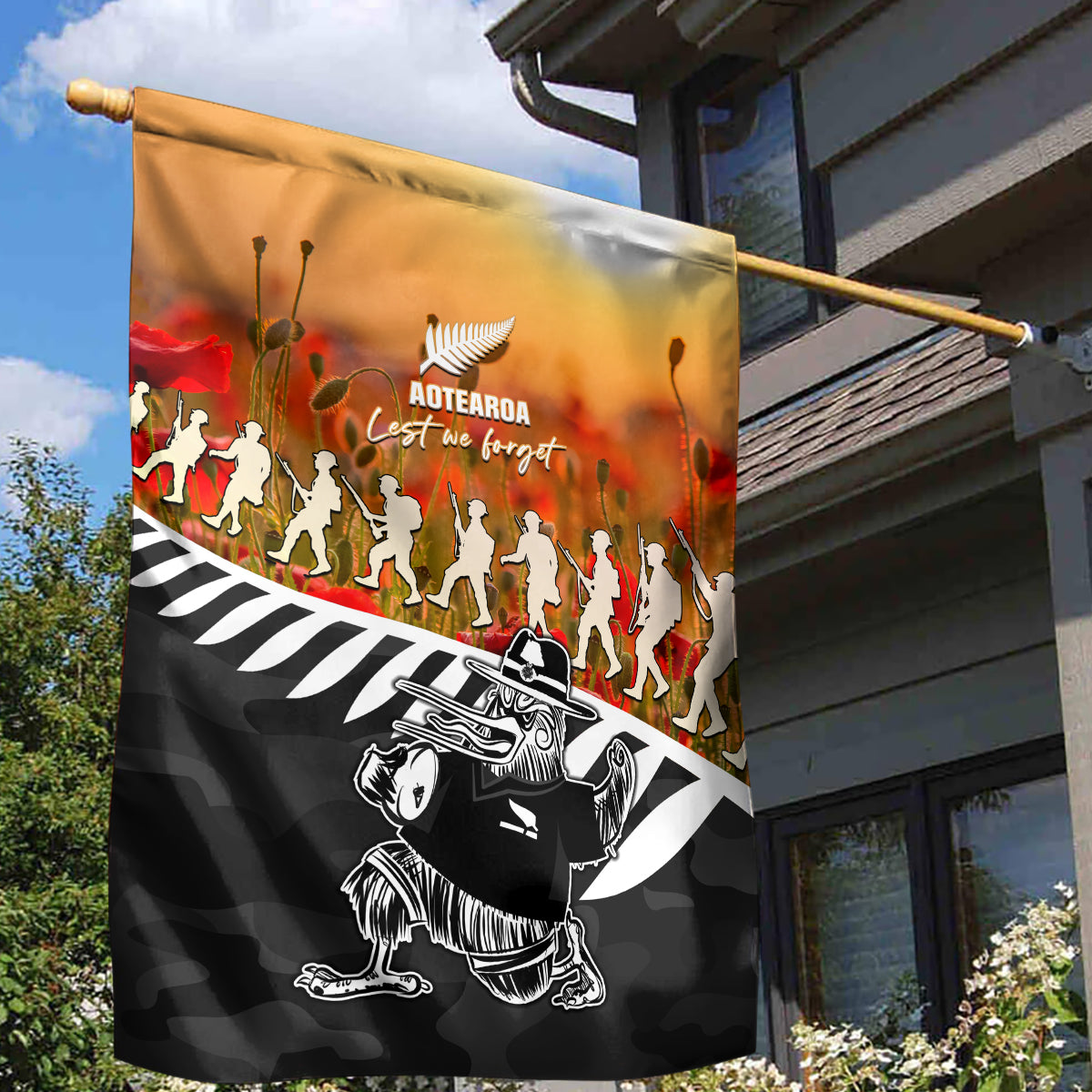 New Zealand ANZAC Rugby Garden Flag Soldier Fern With Kiwi Bird LT05 - Polynesian Pride