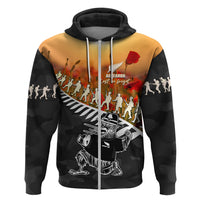 New Zealand ANZAC Rugby Hoodie Soldier Fern With Kiwi Bird LT05 Zip Hoodie Black - Polynesian Pride