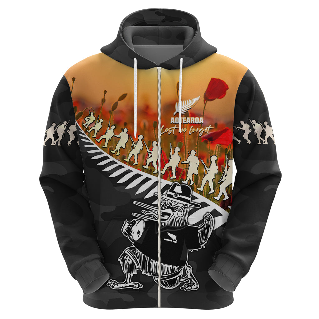 New Zealand ANZAC Rugby Hoodie Soldier Fern With Kiwi Bird LT05 - Polynesian Pride