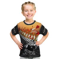 New Zealand ANZAC Rugby Kid T Shirt Soldier Fern With Kiwi Bird LT05 Black - Polynesian Pride