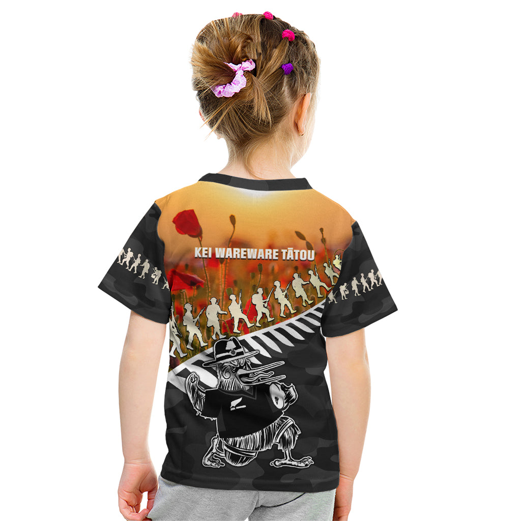 New Zealand ANZAC Rugby Kid T Shirt Soldier Fern With Kiwi Bird LT05 - Polynesian Pride