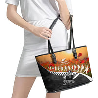 New Zealand ANZAC Rugby Leather Tote Bag Soldier Fern With Kiwi Bird LT05 - Polynesian Pride