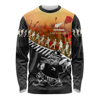 New Zealand ANZAC Rugby Long Sleeve Shirt Soldier Fern With Kiwi Bird LT05 Unisex Black - Polynesian Pride