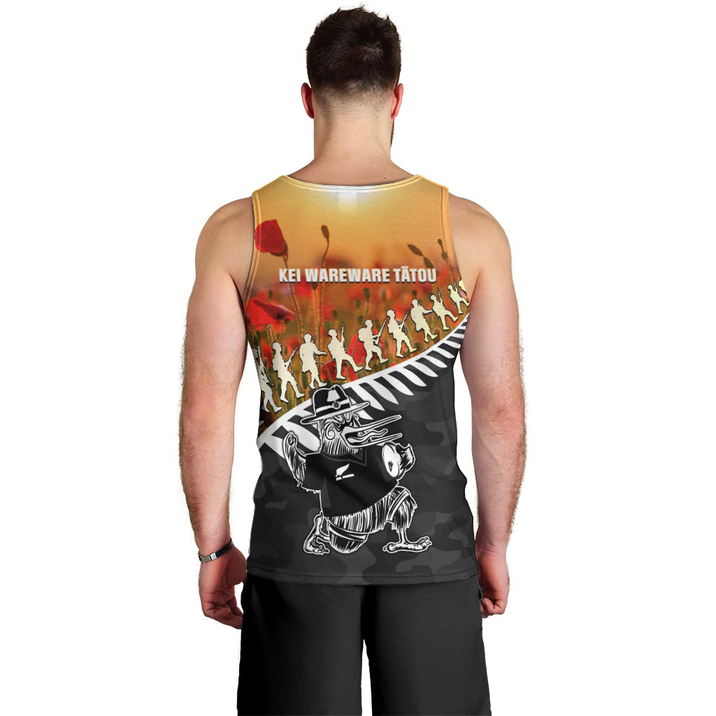 New Zealand ANZAC Rugby Men Tank Top Soldier Fern With Kiwi Bird LT05 - Polynesian Pride