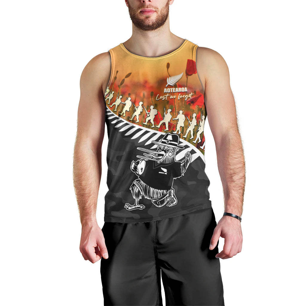 New Zealand ANZAC Rugby Men Tank Top Soldier Fern With Kiwi Bird LT05 - Polynesian Pride