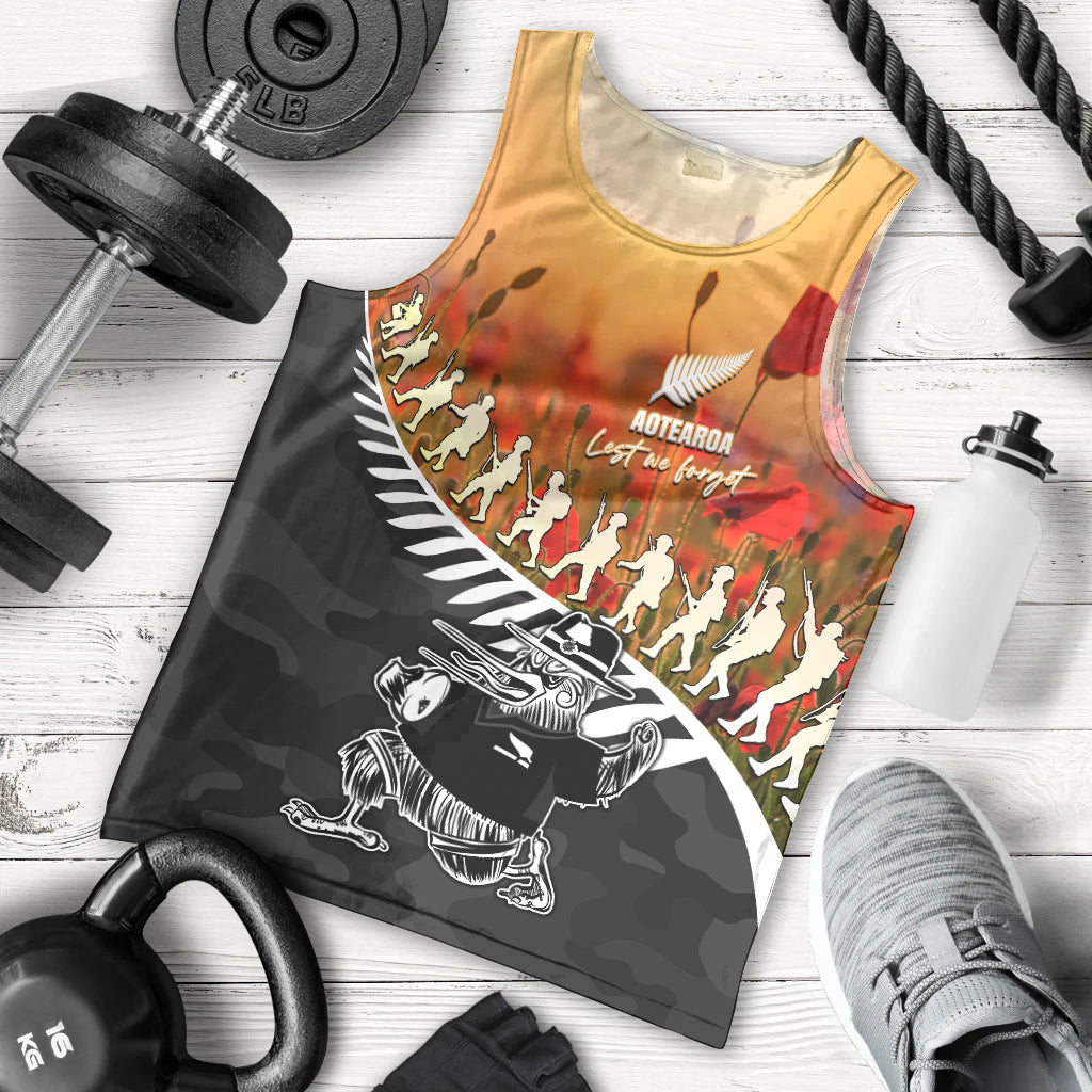New Zealand ANZAC Rugby Men Tank Top Soldier Fern With Kiwi Bird LT05 - Polynesian Pride