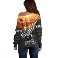 New Zealand ANZAC Rugby Off Shoulder Sweater Soldier Fern With Kiwi Bird LT05 - Polynesian Pride
