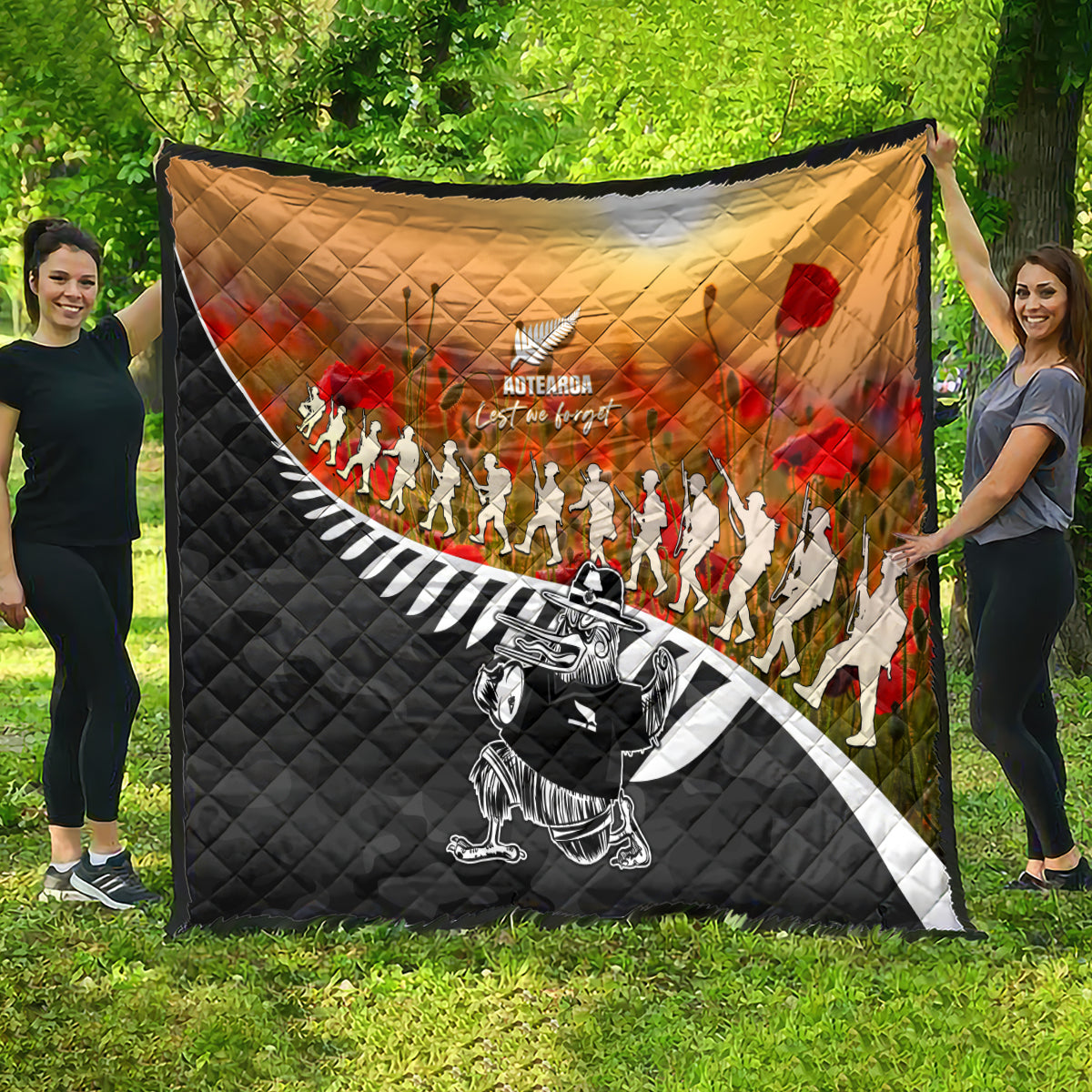New Zealand ANZAC Rugby Quilt Soldier Fern With Kiwi Bird LT05 - Polynesian Pride