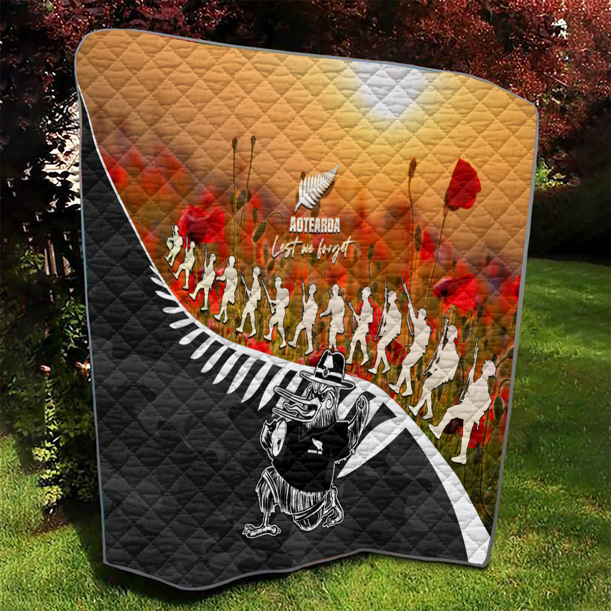 New Zealand ANZAC Rugby Quilt Soldier Fern With Kiwi Bird LT05 - Polynesian Pride