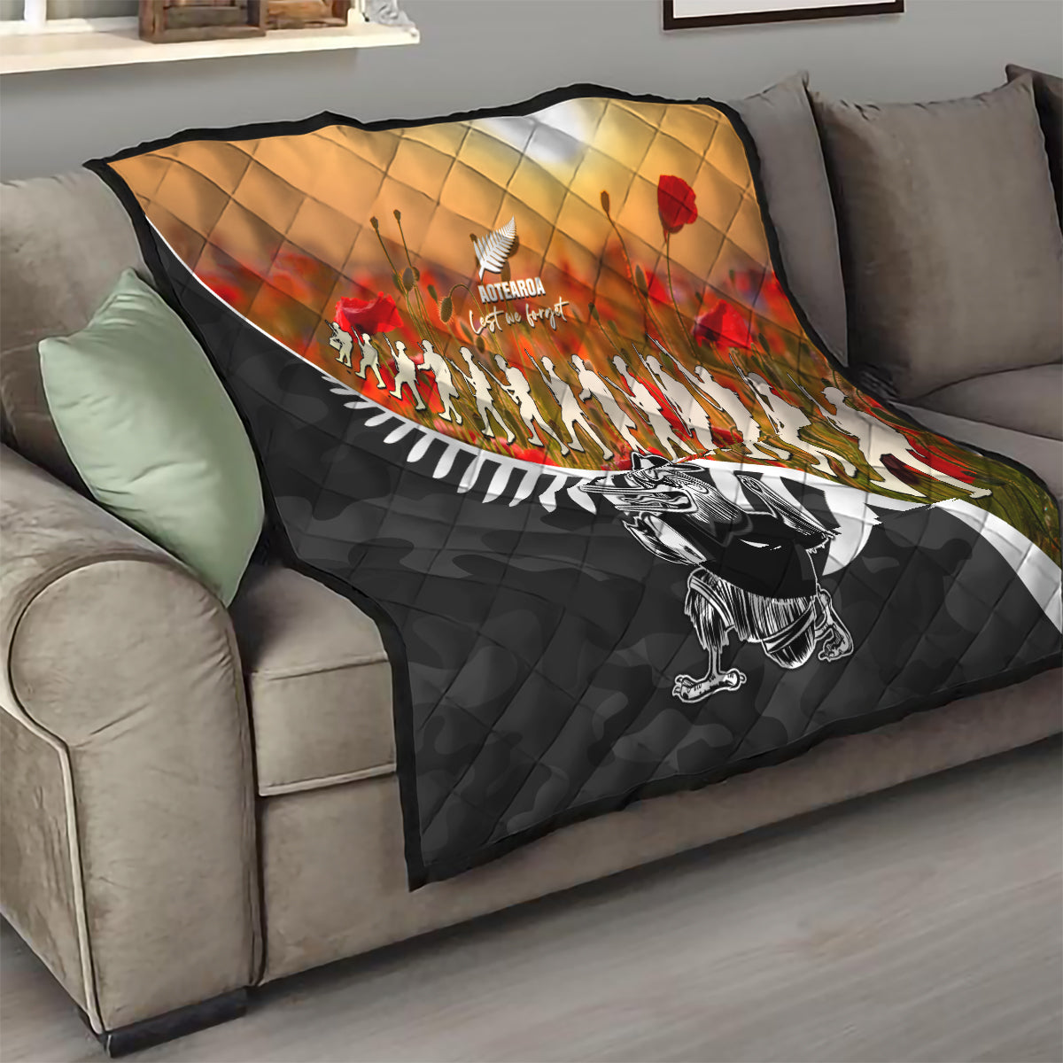 New Zealand ANZAC Rugby Quilt Soldier Fern With Kiwi Bird LT05 - Polynesian Pride