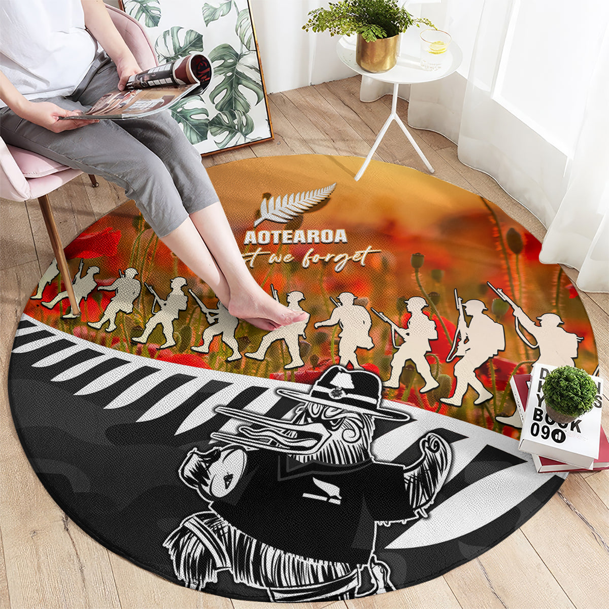 New Zealand ANZAC Rugby Round Carpet Soldier Fern With Kiwi Bird LT05 - Polynesian Pride