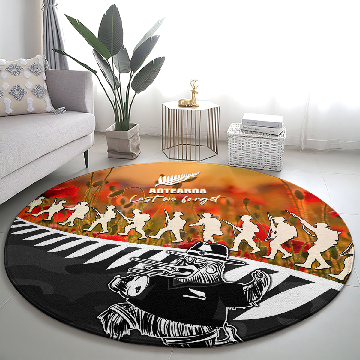 New Zealand ANZAC Rugby Round Carpet Soldier Fern With Kiwi Bird LT05 - Polynesian Pride