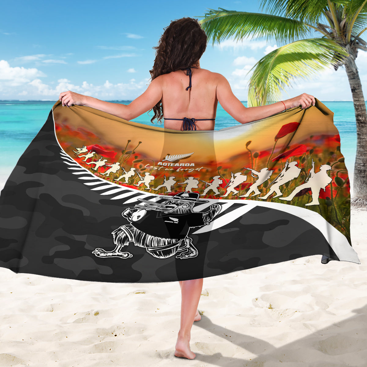 New Zealand ANZAC Rugby Sarong Soldier Fern With Kiwi Bird LT05 - Polynesian Pride