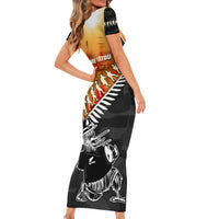 New Zealand ANZAC Rugby Short Sleeve Bodycon Dress Soldier Fern With Kiwi Bird LT05 - Polynesian Pride