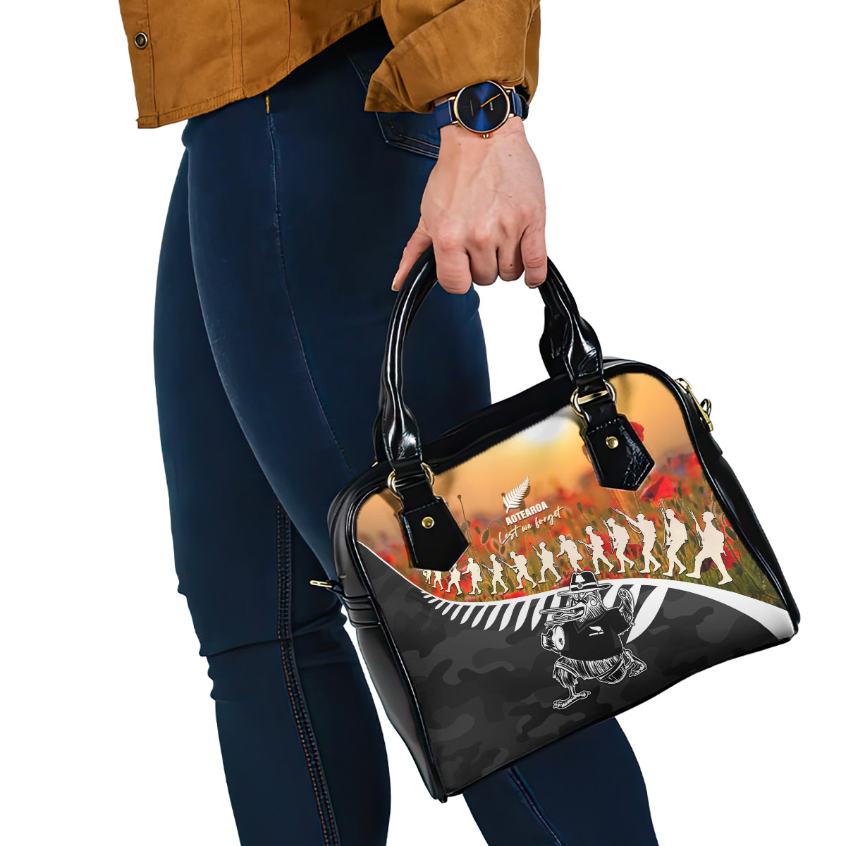 New Zealand ANZAC Rugby Shoulder Handbag Soldier Fern With Kiwi Bird LT05 - Polynesian Pride