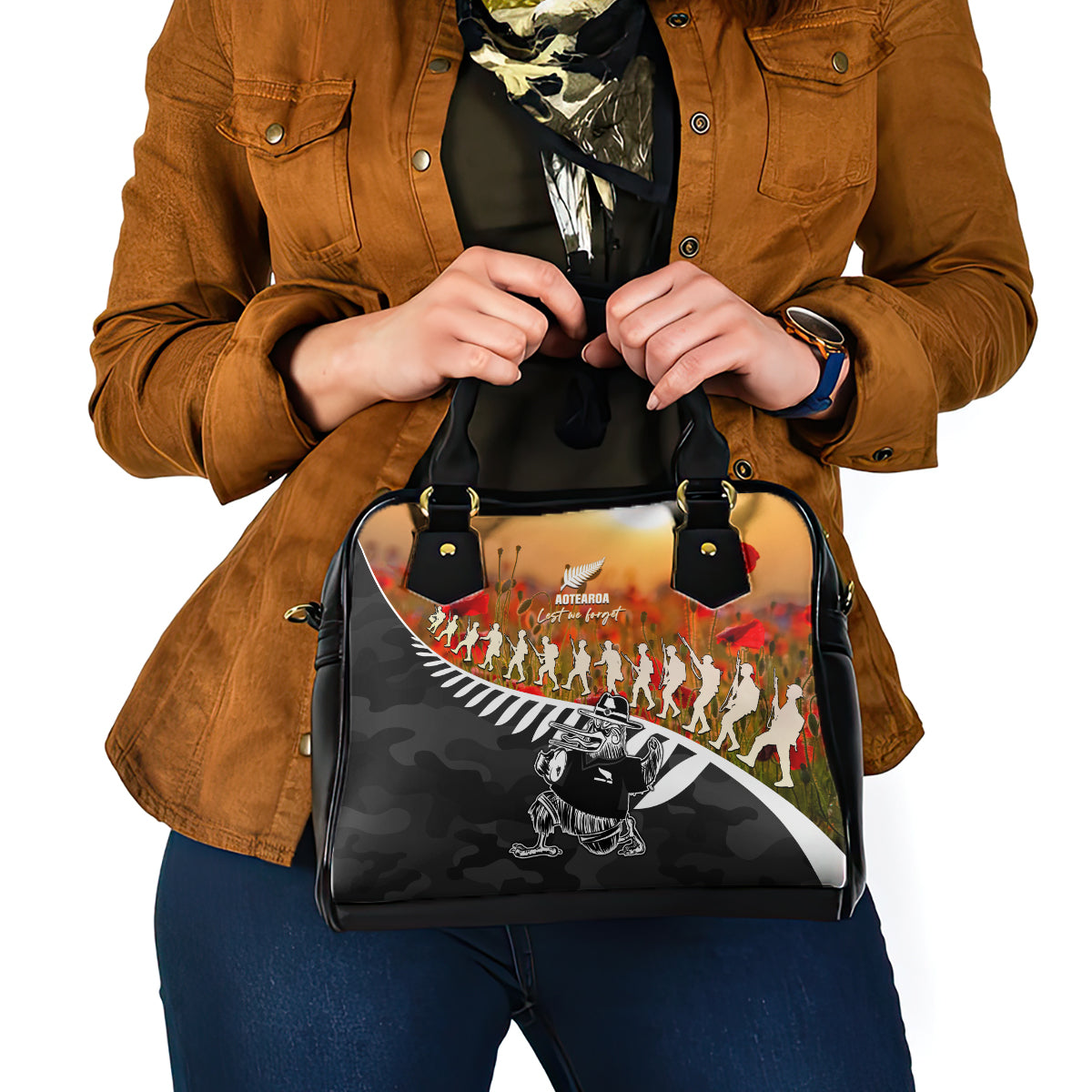 New Zealand ANZAC Rugby Shoulder Handbag Soldier Fern With Kiwi Bird LT05 - Polynesian Pride