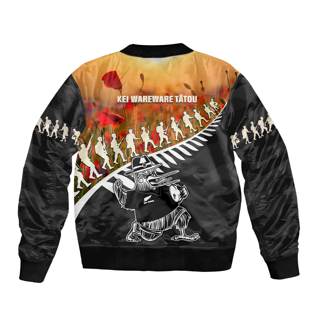 New Zealand ANZAC Rugby Sleeve Zip Bomber Jacket Soldier Fern With Kiwi Bird LT05 - Polynesian Pride